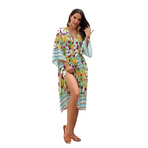 Maouira Damen-Badeanzug, Strand-Cardigans mit Taillenband, Blume, langer Kimono, vorne offen, Strand-Cardigans, lässiges Outfit von Maouira