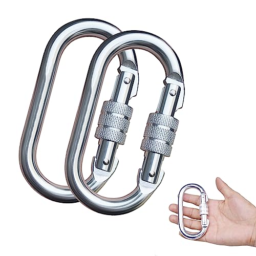 25KN Kletterkarabiner, Karabiner zum Klettern, O-Form Klettern Karabiner Haken, Robuster Karabiner mit Schraubklappe Für Hängematte, Seil, Wandern, Camping, 2500 Kg Belastbarkeit, 2 Stück, Silber von Maple Plentiful