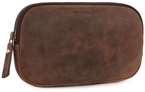 Marc Peter® Vintage Darvin Federmäppchen Etui aus Leder mit YKK Reißverschluss, Federmappe für Stifte Dunkel Braun von Marc Peter