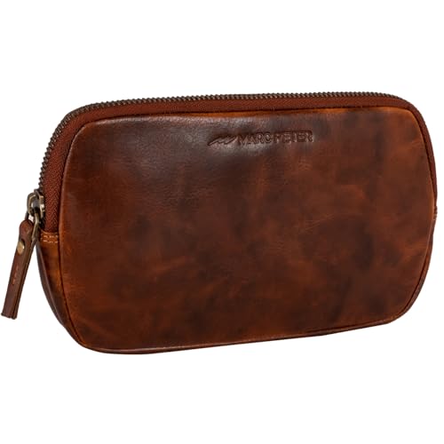 Marc Peter® Vintage Darvin Federmäppchen Etui aus Leder mit YKK Reißverschluss, Federmappe für Stifte Wachs Bräune von Marc Peter