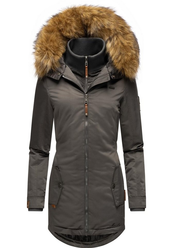 Marikoo Wintermantel Sanakoo schicker Damen Kurzmantel mit Kunstfellkapuze von Marikoo