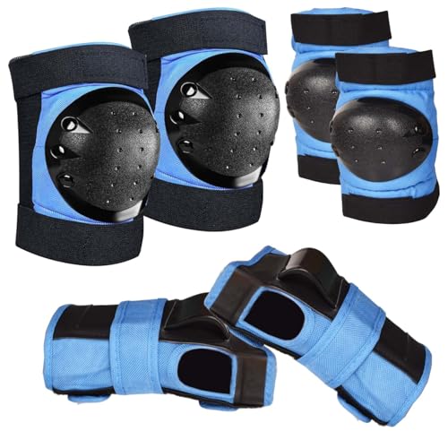 Schützer Set,Kinder Schutzausrüstung Set 6 in 1 – Knieschoner,Ellenbogenschoner,Handgelenkschoner für Kinder – Verstellbar– Schützer Set für Inliner,Skateboard,Roller,Scooter,Radfahren (Blau, S) von Marjoramy
