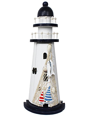 Deko-Leuchtturm Holz Fischernetz Schiff Regal Maritime hinstellen/aufhängen (01) von Markenlos