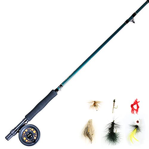 Martin Fliegenfischset Komplettset 8 Fuß 5/6 Gewicht 3-teilige Fliegenfischrute Größe 5/6 Felgenkontrollrolle vorgespult mit Backing, Schnur und Vorfach, inklusive Custom Fly Tackle Sortiment, von Martin Fly Fishing