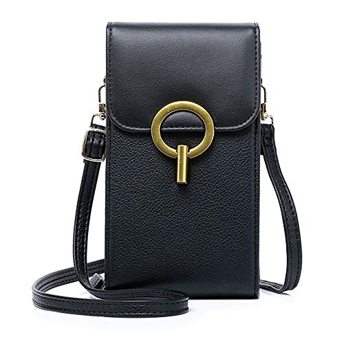 Martin Kench Handy Umhängetasche, Damen Schultertasche PU Leder Klein Cross-Body Tasche Frau Retro Geldbörse mit Kartenfächer Verstellbar Abnehmbar Schultergurt (Schwarz) von Martin Kench