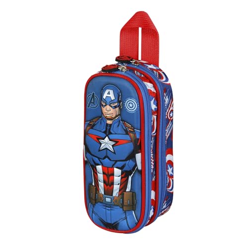 Captain America First-3D Doppelfedermäppchen, Blau, 22 x 9,5 cm von Marvel