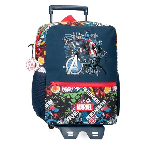 Joumma Marvel Avengers Legendary Schulrucksack mit Trolley, blau, 25 x 33 x 12 cm, Polyester, 9,9 l, blau, Schulrucksack mit Trolley von Marvel