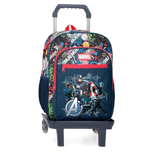 Joumma Marvel Avengers Legendary Schulrucksack mit Trolley, blau, 30 x 40 x 13 cm, Polyester, 15,6 l, blau, Schulrucksack mit Trolley von Marvel