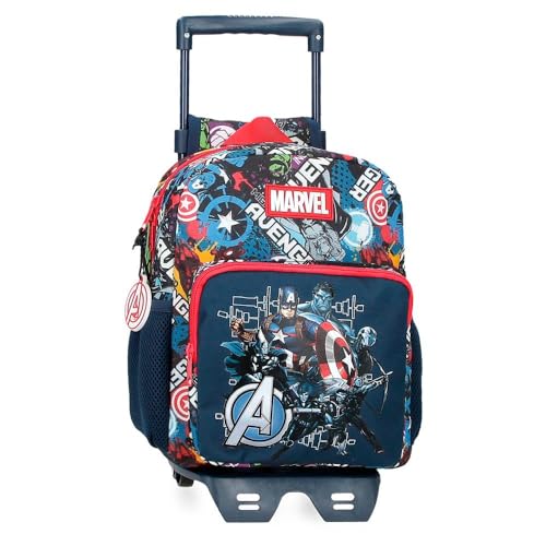 Joumma Marvel Avengers Legendary Vorschulrucksack mit Wagen in Blau, 23 x 28 x 10 cm, Polyester, 6,44 l, blau, Vorschulrucksack mit Trolley von Marvel