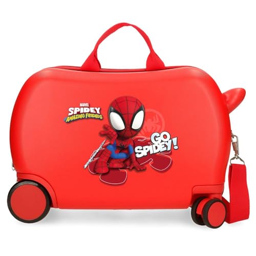 Joumma Marvel Go Spidey Kinderkoffer, Rot, 45 x 31 x 20 cm, Harter ABS-Kunststoff, 24,6 l, 1,8 kg, 4 Räder, Handgepäck, rot, Kinderkoffer von Marvel