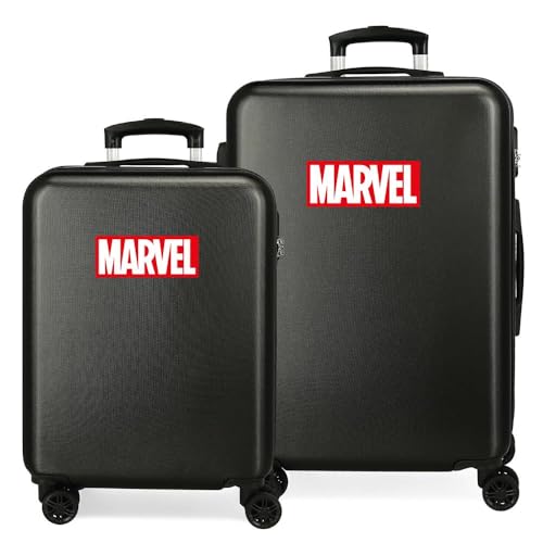 Joumma Marvel Logo-Koffer-Set, Schwarz, 55/65 cm, starr, ABS, seitlicher Kombinationsverschluss, 91 l, 6 kg, 4 Doppelräder, Handgepäck, Schwarz, Koffer Set von Marvel