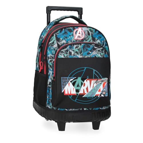 Marvel Joumma Shield, kompakter Rucksack, 2 Räder, Schwarz, 33 x 45 x 21 cm, Polyester, 30,24 l, Schwarz, Kompakter Rucksack mit 2 Rädern von Marvel