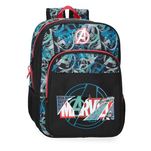 Marvel Joumma Shield Schulrucksack, Schwarz, 30 x 38 x 12 cm, Polyester, 13,68 l, Schwarz, Schulrucksack von Marvel