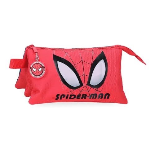 Marvel Joumma Spiderman Authentic Dreifach-Federmäppchen, Rot, 22 x 12 x 5 cm, Polyester, L, rot, Dreifachmäppchen von Marvel