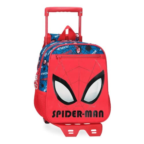 Marvel Joumma Spiderman Authentic Vorschulrucksack mit Wagen rot 23 x 28 x 10 cm Polyester 6,44 l, rot, Vorschulrucksack mit Trolley von Marvel