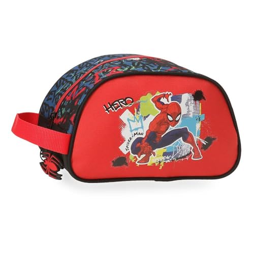 Joumma Marvel Spiderman Urban Kulturbeutel, anpassbar, mit Umhängetasche, Rot, 24 x 14 x 10 cm, Polyester, L, rot, Kulturbeutel mit Schulterriemen von Disney