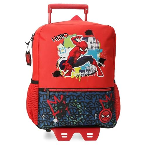 Joumma Marvel Spiderman Urban Schulrucksack mit Trolley, rot, 27 x 33 x 11 cm, Polyester, 13,68 l, rot, Schulrucksack mit Trolley von Disney