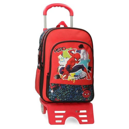 Joumma Marvel Spiderman Urban Schulrucksack mit Trolley, rot, 30 x 40 x 13 cm, Polyester, 15,6 l, rot, Schulrucksack mit Trolley von Disney