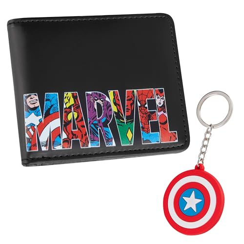 Marvel Geldbeutel mit Schlüsselanhänger - Portmonee Herren mit Kartenfächern und klarem ID-Fach (Schwarz Captain America) von Marvel