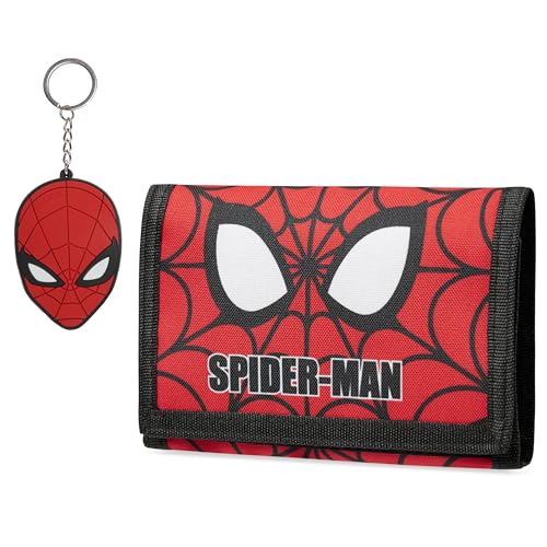 Marvel Geldbörse Kinder Jungen mit Schlüsselanhänger Kinder, Spiderman Geldbeutel Kinder Schlüsselanhänger Set (Rot Spiderman) von Marvel