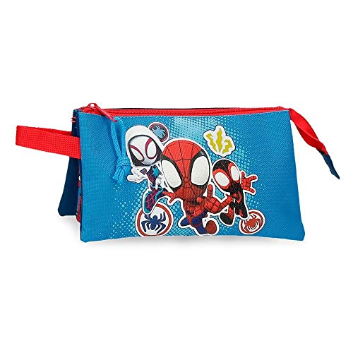 Marvel Go Webs Go Federmäppchen mit drei Fächern, Blau, 22 x 12 x 5 cm, Polyester von Marvel