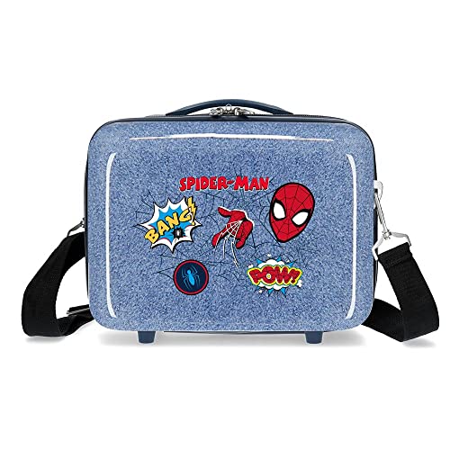 Marvel Spiderman Denim Kulturbeutel, anpassbar, mit Umhängetasche, Blau, 29 x 21 x 15 cm, starr, ABS 9,14 l von Marvel