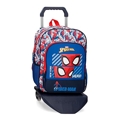 Marvel Spiderman Hero Schulrucksack mit Trolley, Blau, 30 x 38 x 12 cm, Polyester, 13,68 l von Marvel