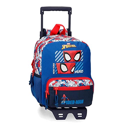 Marvel Spiderman Hero Vorschulrucksack mit Trolley, Blau, 23 x 28 x 10 cm, Polyester, 6,44 l von Marvel