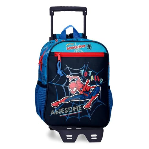Marvel Spiderman Totally awesome Vorschulrucksack mit blauem Trolley 23x28x10 cm Polyester 6,44L von Marvel