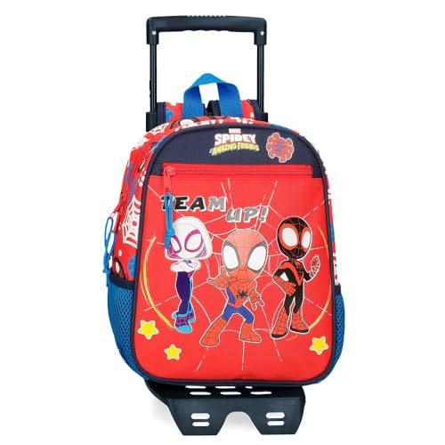 Marvel Spidey and Friends Vorschulrucksack mit rotem Trolley, 23 x 28 x 10 cm, Polyester, 6,44 l von Marvel