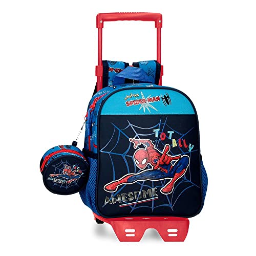 Marvel Spiderman Totally awesome Vorschulrucksack mit blauem Trolley 21x25x10 cm Polyester 5,25L von Marvel