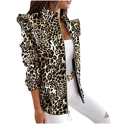 Blazer Damen Business Casual Anzug Anzugjacke mit Leopardenmuster Bürodame Berufskleidung Stehen Langarmshirts Cardigan Bluse mit offenem Reißverschluss Übergangsjacke Wintermantel Winterjacke von Masrin