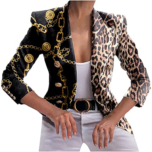 Blazer Damen Business Casual Anzug Bürodame Berufskleidung Anzug Jacke mit Kontrastnähten und Leopardenmuster Mantel mit Umlegekragen und Langen Ärmeln Zweireihige Strickjacken Oberbekleidung von Masrin