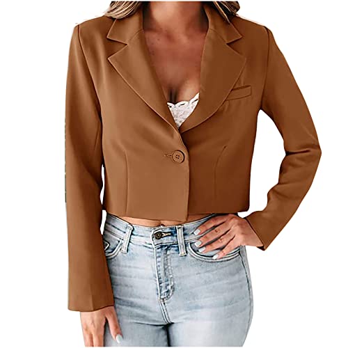 Blazer Für Damen Crop Petite Anzug Fashion Einfarbig Anzugjacke Business Blazerjacke EIN-Knopf-Anzugjacken offene Vorderseite Übergangsjacke Sportlich Bürodame Geschäftskleidung Für Abschlussball von Masrin