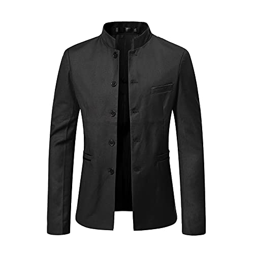 Blazer Herren Anzugjacke mit Stehkragen und Langen Ärmeln Einreiher Anzug Herbst Winter Anzugmantel Formelle Geschäftskleidung Taille zurückziehen Tunika Bluse Für Männer M 5XL von Masrin