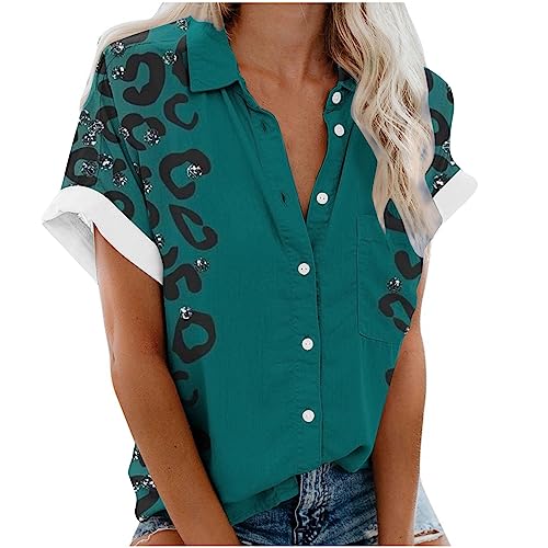 Bluse Damen Sommer Kurzarm Tops mit Tasche Modisches einfarbiges Hemd Oberteile Kurzärmlige Hemdbluse mit Revers Bluse mit Knöpfen vorne offen Blusentops Blusenshirt Shirtbluse S-3XL von Masrin