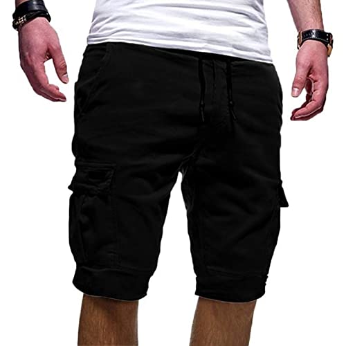 Cargo Shorts Herren Kurz Hose Sommer Baumwolle Cargohose Lässiges Einfarbig Sporthose Regulär Fit Bermuda Short mit 6 Taschen Laufshorts Elastischer Bund Freizeithose Männer Sommerhose von Masrin