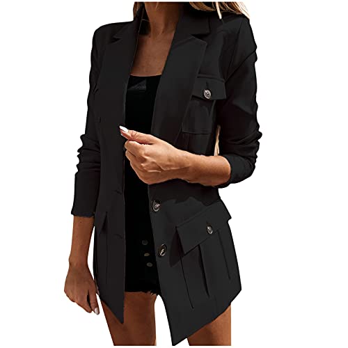 Damen Blazer Einfarbige Badeanzug Oberbekleidung Revers Langarm Jacke Einreihige Cardigan Oberteile Mittellange Business Casual Wear von Masrin