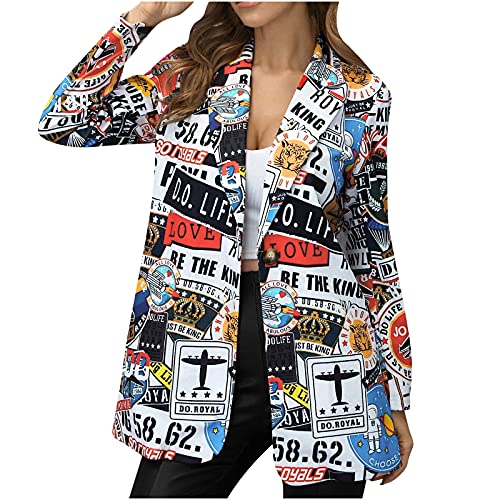 Damen Blazer Lässiger Mantel mit Graffiti-Print ohne Taschen Umlegekragen Langarm Cardigan mit einem Knopf Lange Jacke Trendige Oberteile von Masrin