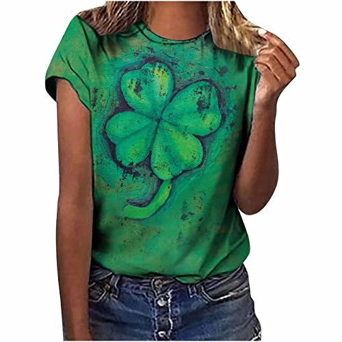 Damen Bluse St. Patrick's Day Grünem Shamrock Tshirt O-Ausschnitt Kurzarm Sommer Tops Irischer Festliche Kostüm All-Match Tunika T-Shirt Gnom Tier Motiv Pullover Lá Fhéile Pádraig Sona Duit von Masrin