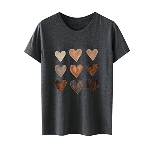 Damen T Shirt Lässige Oberteile mit Herz Grafiken Paar Tee Tops Valentinstagsgeschenk für sie Kurzarm Pullover mit Rundhalsausschnitt Basic All Match Tunika Bluse von Masrin