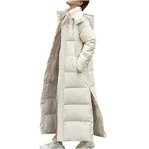 Daunen Baumwolljacke Damen Verlängerte verdickte Daunenjacke Warme Winterjacke Modische einfarbige Puffer Jacke Langer Trenchcoat Cardigan Bluse mit offener Naht Übergangsjacke mit Knopfleiste von Masrin