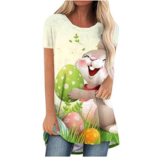 Frohe Ostern Locker Lang Pullover Damen Longshirt Modisches Ostereier Osterhase Druck T-shirt Sommer O-ausschnitt Kurzärmlige Tops Hase Loose Fit Tunika Bluse Karnevals Kostüm T Shirt Für Frauen von Masrin