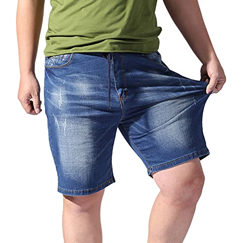 Herren Jeans Shorts Sommer Lässige Jeanshose mit elastischer Taille, Kordelzug und Taschen Plus Size Cargohose(4XL,Blau) von Masrin