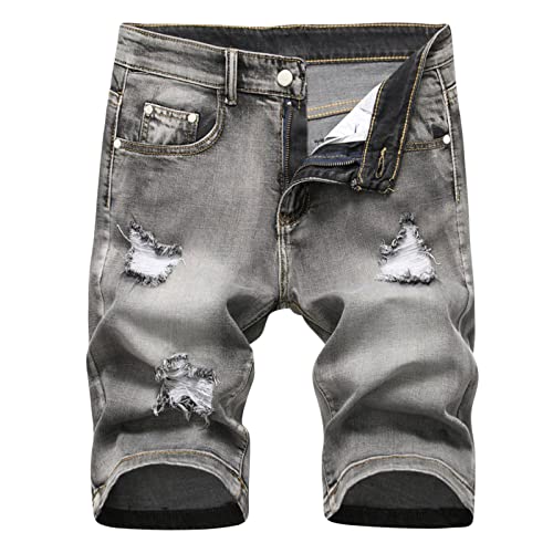 Hole Burr Jeans Herren Jeans Shorts Sommer Lässige Jeanshose mit elastischer Taille, Kordelzug und Taschen Plus Size Cargohose Denim Hosen S-5XL von Masrin