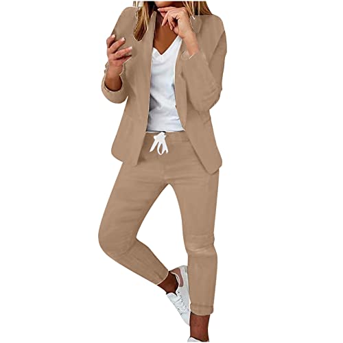 Hosenanzüge Damen Zweiteiliges Set Business Casual 2-teiliges Outfit Professionelle Kleidung Anzug Anzugjacke mit Revers Lang Anzughose Bürodame Kostüme & Blazer Hose Arbeitskleidung von Masrin