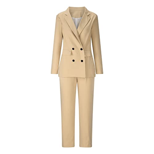 Hosenanzug Damen Festlich Elegant Locker Einfarbig Hosenanzüge Hose & Blazer Kombinationen Zweireihig Anzugjacke Bürojacke Anzughose OL Pendler Kostüm Business Arbeitsanzug Professionelle Kleidung von Masrin