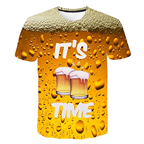 It's Time T-Shirt Männer Frühling Sommer Bier Festival 3D gedruckte Tops Casual Letter Motiv Pullover Plus Size Kurzarm O-Ausschnitt lose Tunika Bluse(XXXXL,Weiß) von Masrin