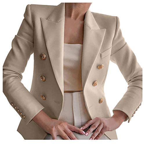 Masrin Blazer Damen Business Office Arbeitskleidung Elegante einfarbige Anzugjacke Bürodame Anzugmantel Berufskleidung OL Commute Kostüm Umlegekragen Langarm Arbeitsjacke Zweireihiger Arbeitsmantel von Masrin