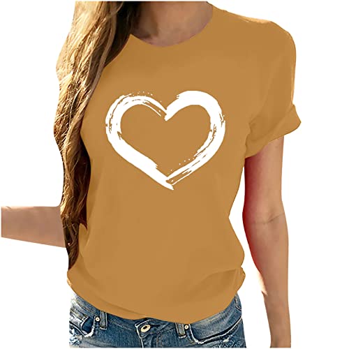 Masrin Damen T-Shirt Lässig Herzförmige Print Tank Tops Kurzarm Tunika Bluse mit O-Ausschnitt von Masrin